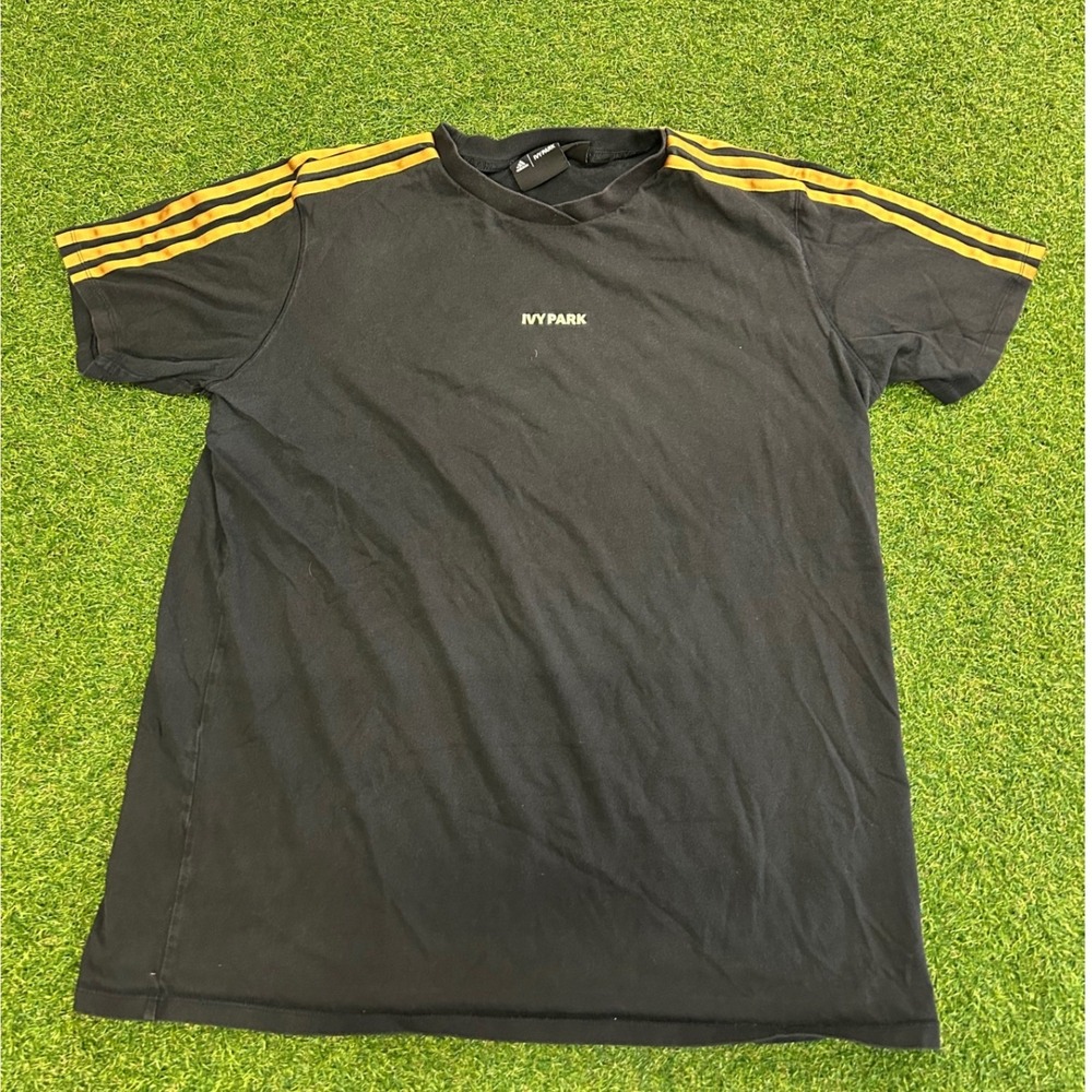 Adidas x Ivy Park Mens Medium Black Orange Stripe Short Sleeve T-Shirt